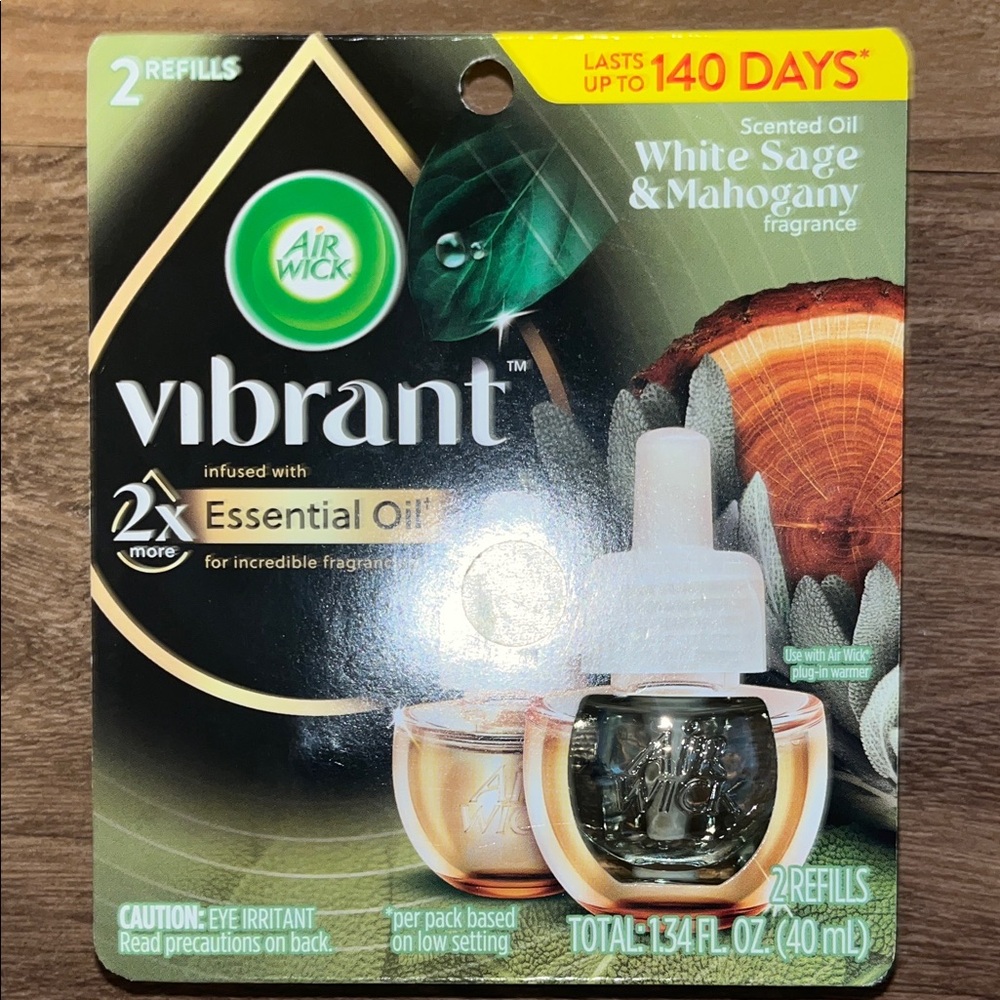 Air Wick Vibrant White Sage & Mahogany Scented Oil Refills - Green & Gold